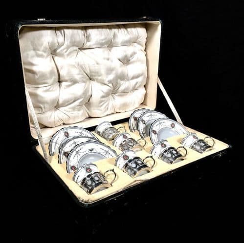 Antique Aynsley Tea Set With Charles S. Green & Co Sterling Silver Holders 1919